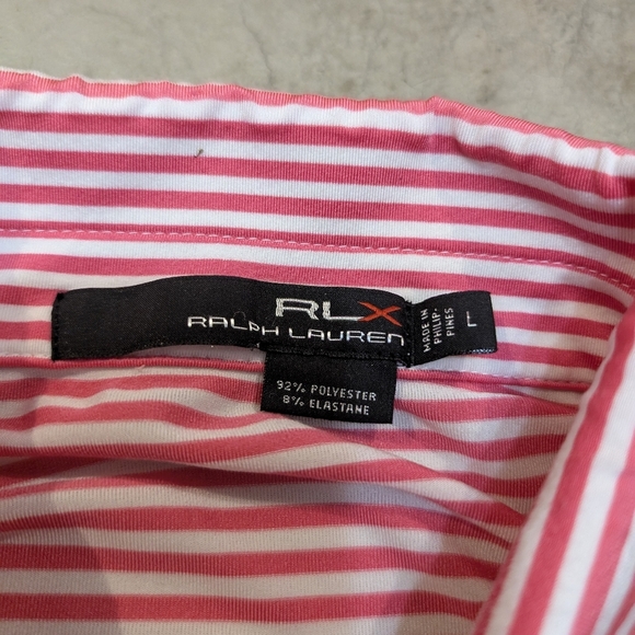 RLX Performance Golf Polo Mens L Red White Striped Society Of Seniors - Picture 3 of 6
